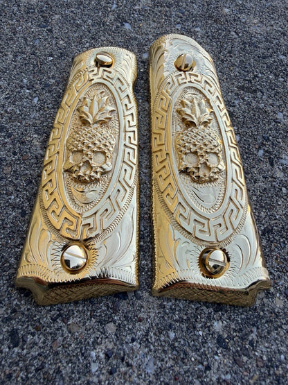 1911 45 38 Super Full Size Gold Gun Pistol Grip Cachas Chapeado & 24K Screws