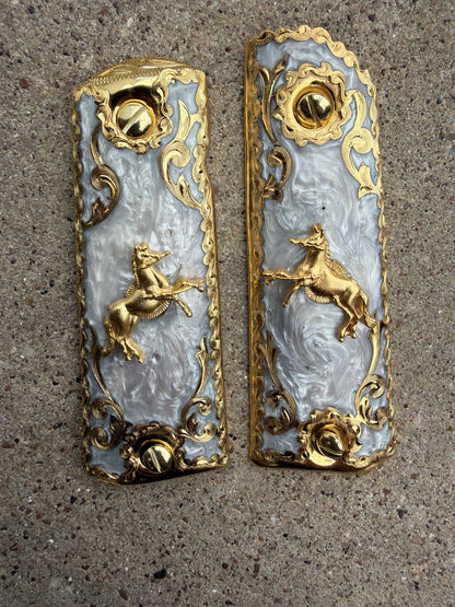 1911 45 38 Super Full Size Horse Gold Gun Pistol Grip Cachas & 24K Screws