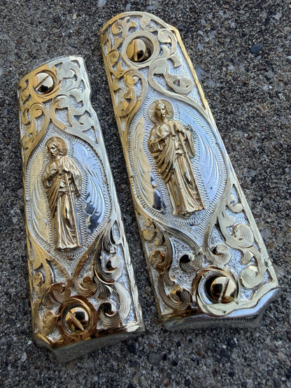 1911 45 38 Super Full Size San Judas Gold Gun Pistol Grip Cachas & 24K Screws