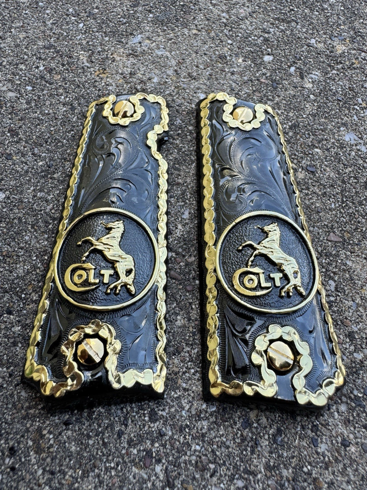 1911 45 38 Super Full Size Colt Horse Gold Gun Pistol Grip Cachas & 24K Screws
