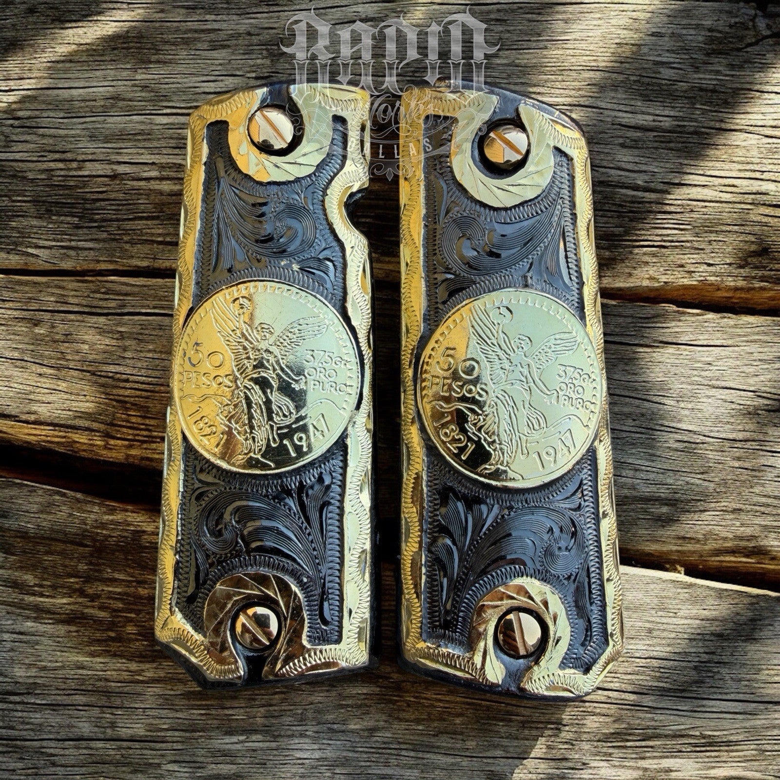 1911 45 38 Super Full Size Centenario Gold Gun Pistol Grip Cachas & 24K Screws