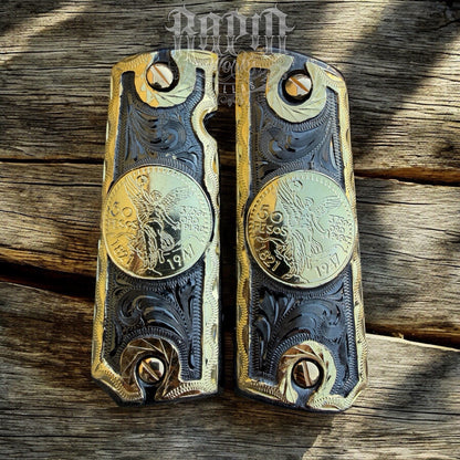 1911 45 38 Super Full Size Centenario Gold Gun Pistol Grip Cachas & 24K Screws