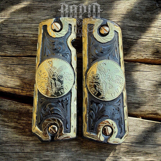 1911 45 38 Super Full Size Centenario Gold Gun Pistol Grip Cachas & 24K Screws