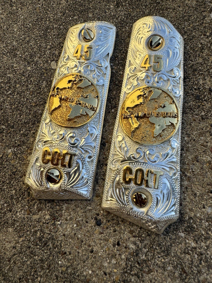 1911 45 38 Super Full Size World Is Yours Gold Gun Pistol Grip Cachas & 24KScrew