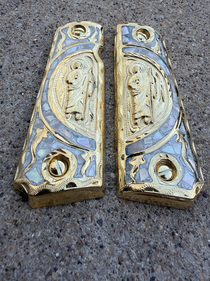 1911 45 38 Super Full Size San Judas Gold Gun Pistol Grip Cachas & 24K Screws