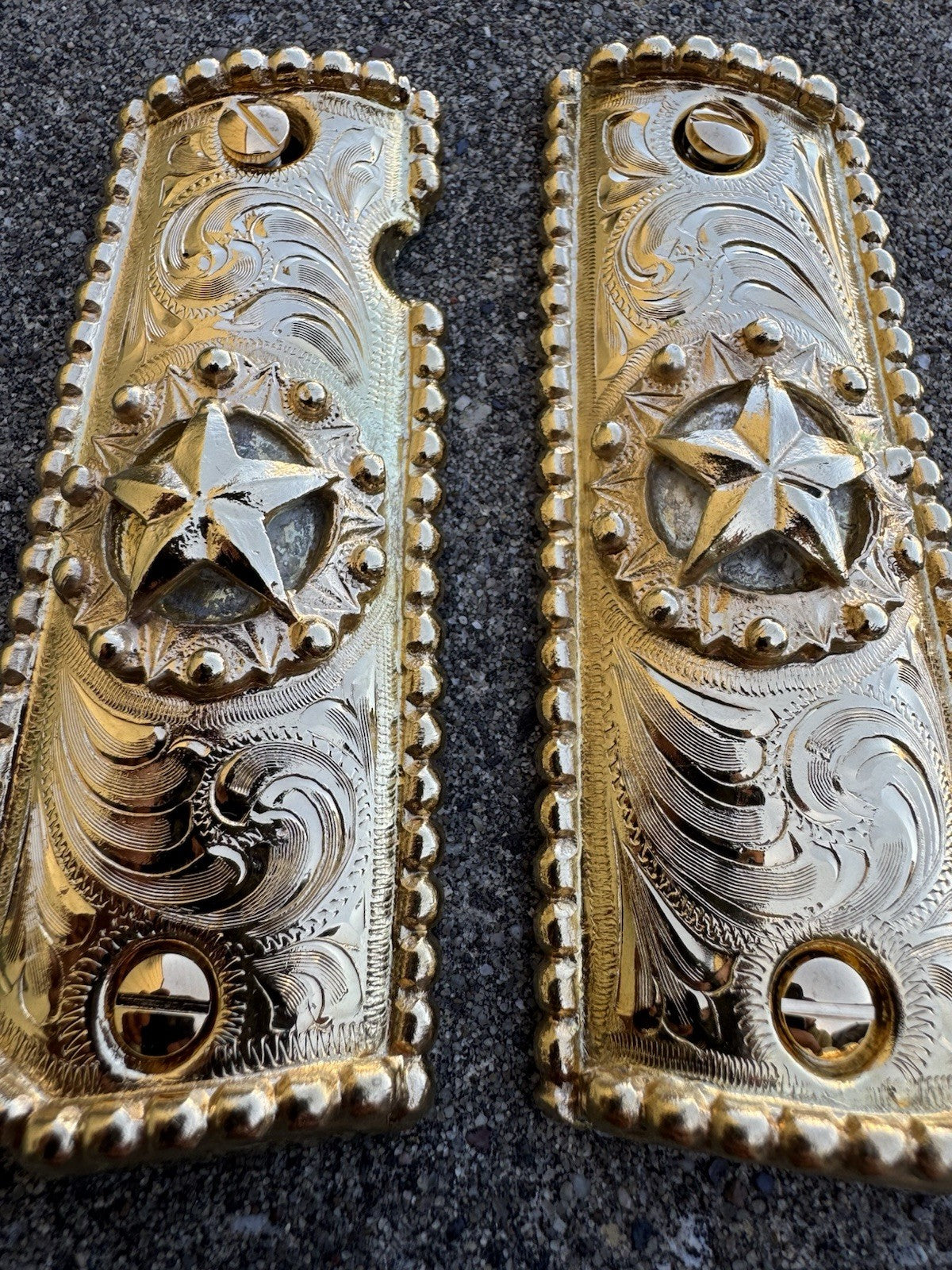 1911 45 38 Super Full Size Gold Gun Pistol Grip Cachas Chapeado & 24K Screws