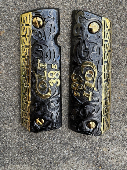 1911 45 38 Super Full Size Colt Gold Gun Pistol Grip Cachas & 24K Screws