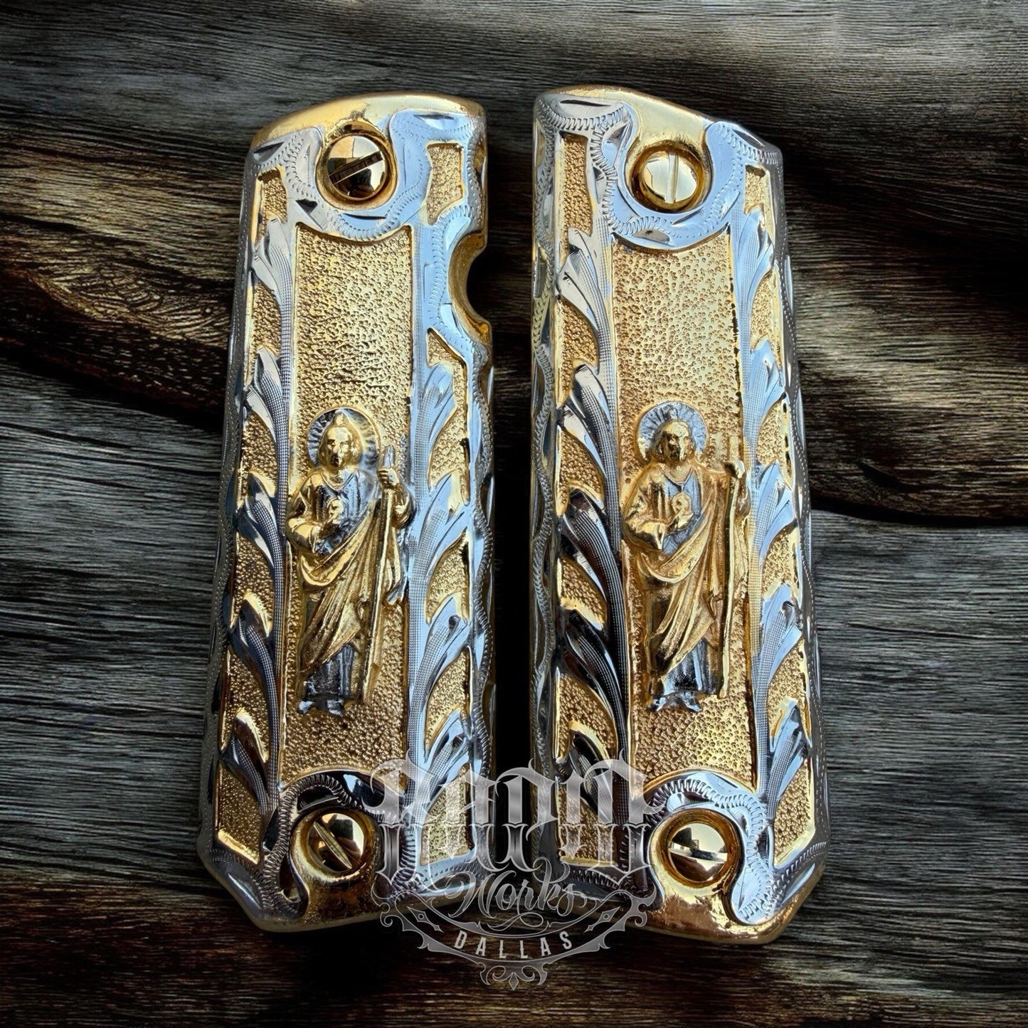 1911 45 38 Super Full Size San Judas Gold Gun Pistol Grip Cachas & 24K Screws