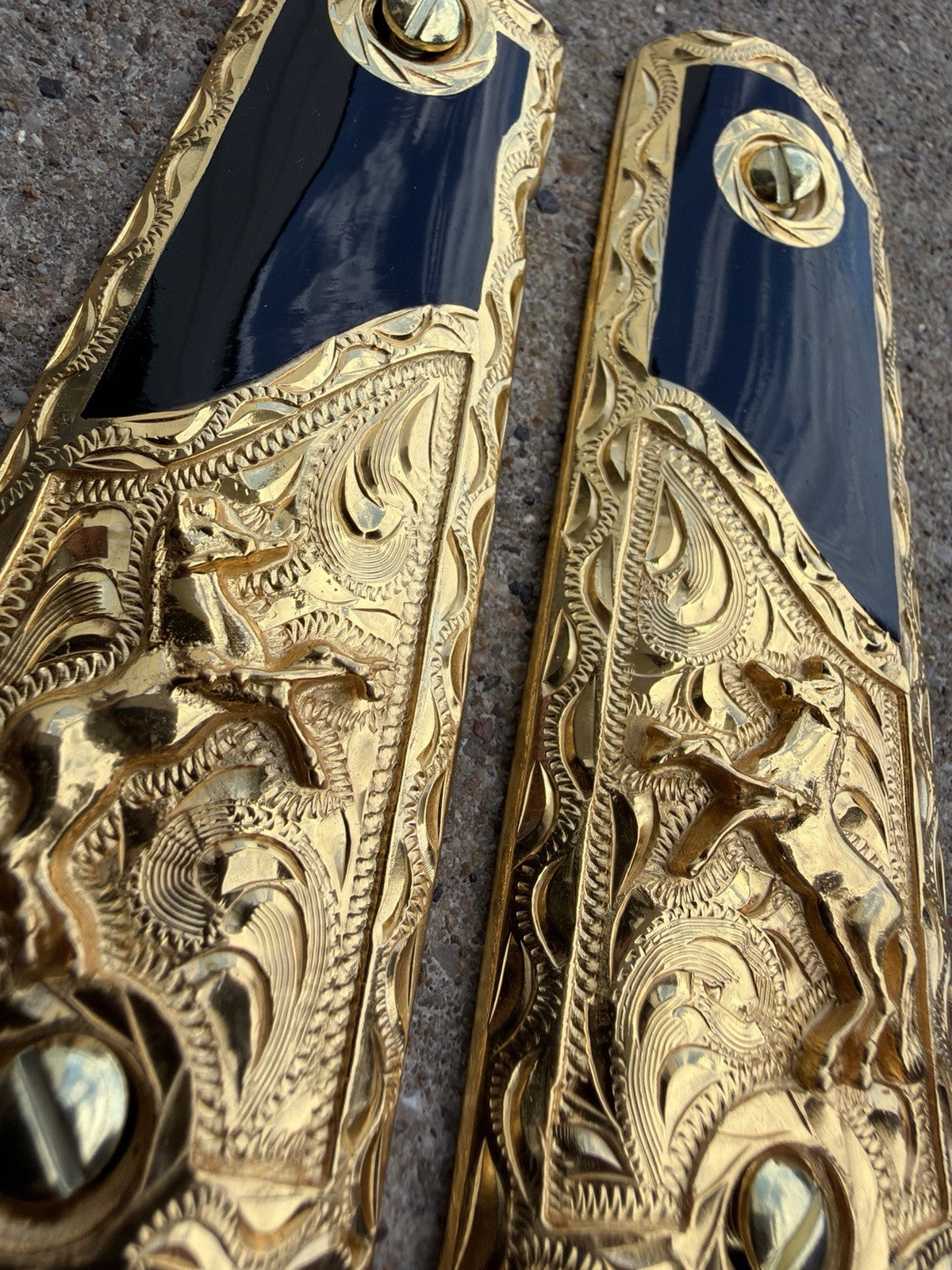 1911 45 38 Super Full Size Horse Gold Gun Pistol Grip Cachas & 24K Screws