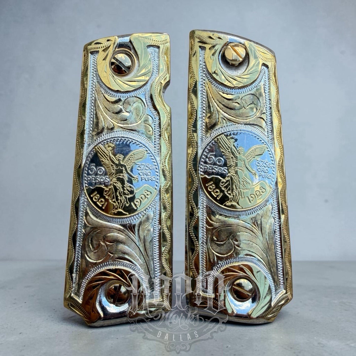 1911 45 38 Super Full Size Centenario Gold Gun Pistol Grip Cachas & 24K Screws
