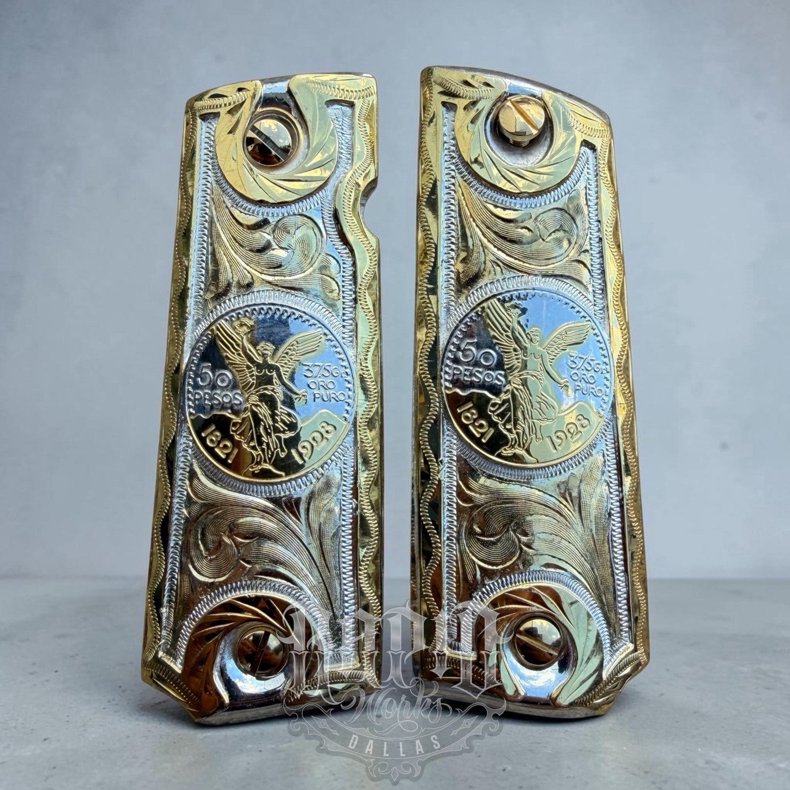 1911 45 38 Super Full Size Centenario Gold Gun Pistol Grip Cachas & 24K Screws