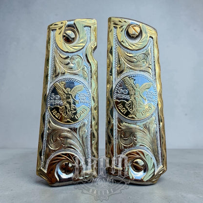 1911 45 38 Super Full Size Centenario Gold Gun Pistol Grip Cachas & 24K Screws