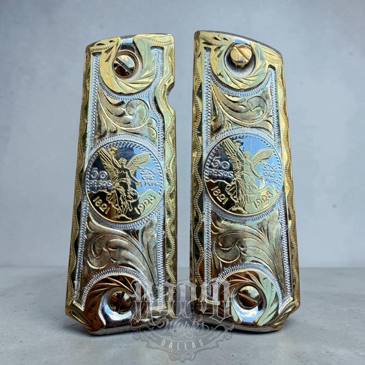 1911 45 38 Super Full Size Centenario Gold Gun Pistol Grip Cachas & 24K Screws