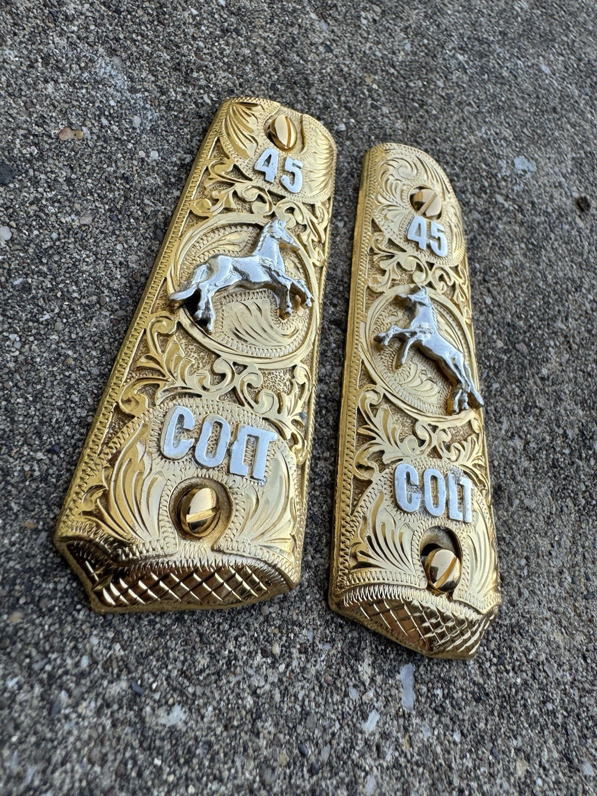 1911 45 38 Super Full Size Colt Horse Gold Gun Pistol Grip Cachas & 24K Screws