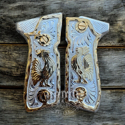Beretta 92FS Cachas Gallo Gold Plated Pistol Custom Grips & Gold Screws
