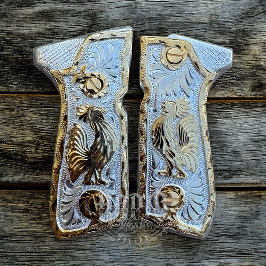 Beretta 92FS Cachas Gallo Gold Plated Pistol Custom Grips & Gold Screws