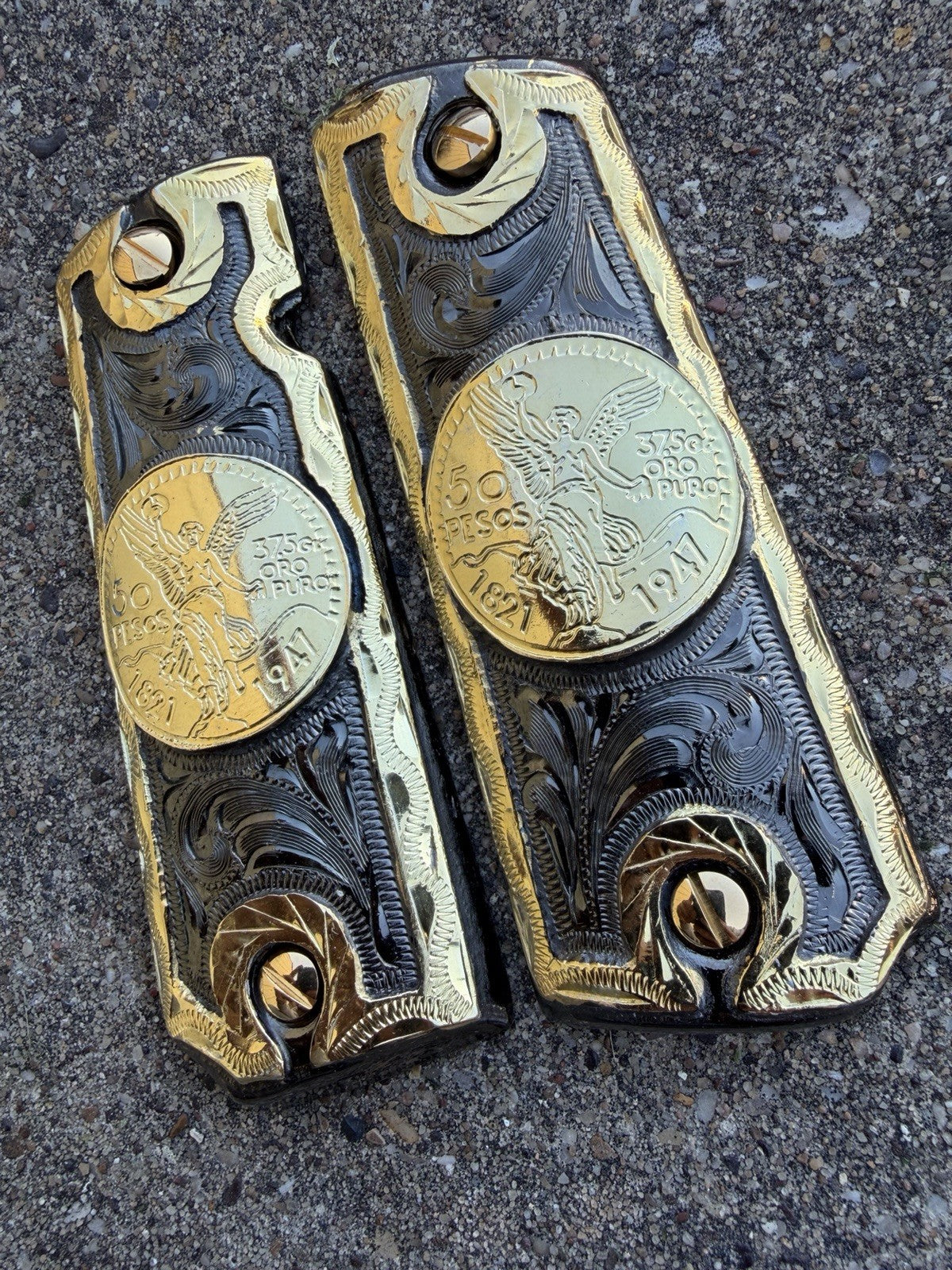 1911 45 38 Super Full Size Centenario Gold Gun Pistol Grip Cachas & 24K Screws