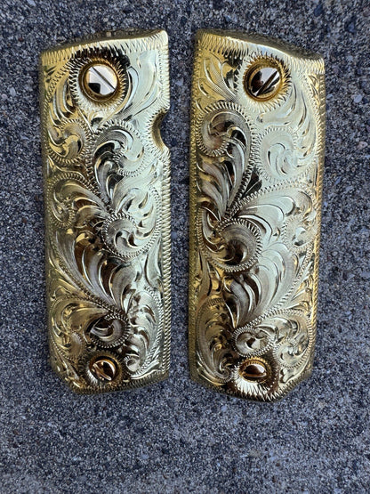 1911 45 38 Super Full Size Gold Gun Pistol Grip Cachas Chapeado & 24K Screws