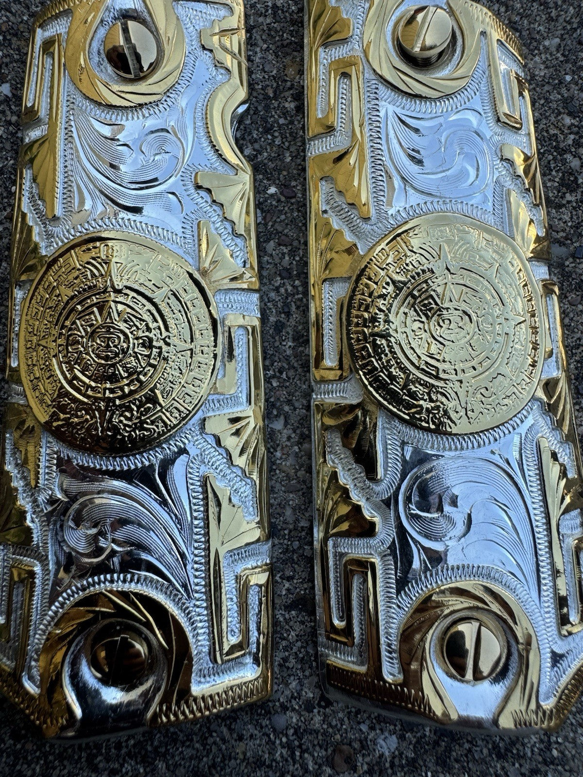1911 45 38 Super Azteca Full Size Gold Gun Pistol Grip Cachas & 24K Screws