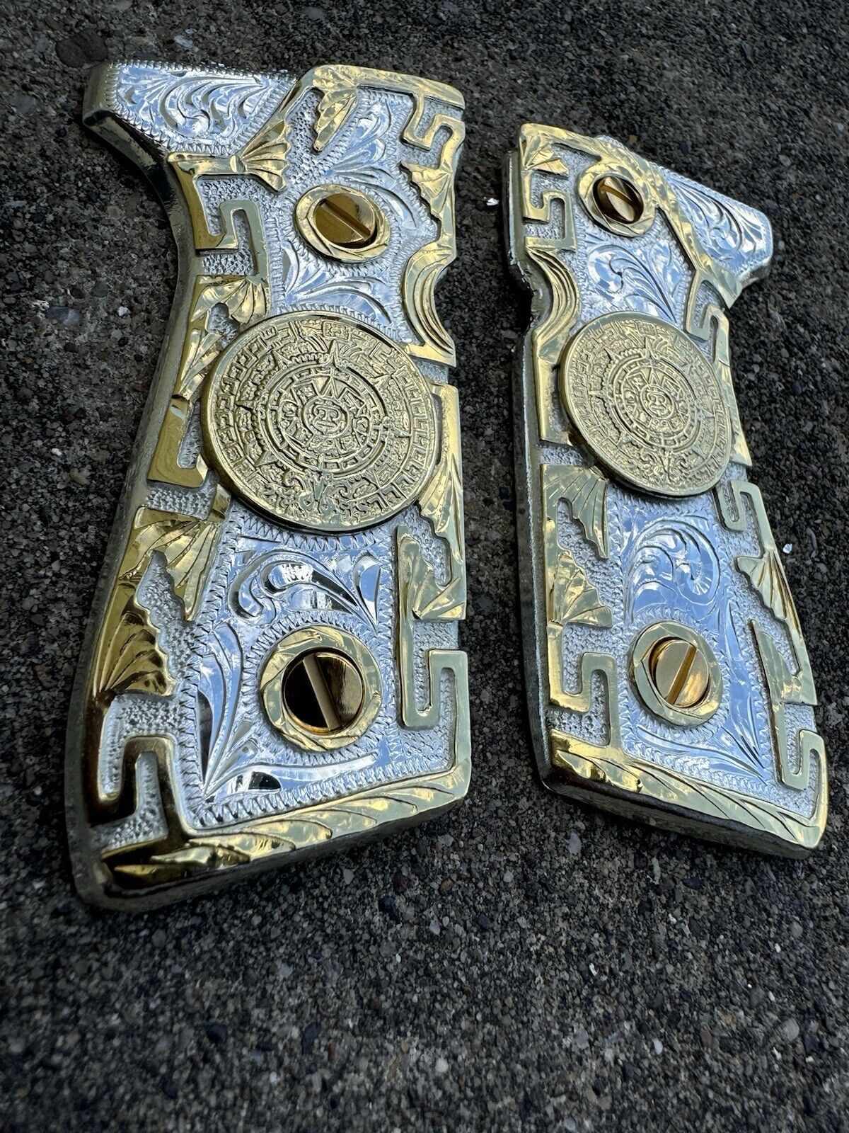 Beretta 92FS Cachas Aztec Gold Plated Pistol Custom Grips & Gold Screws