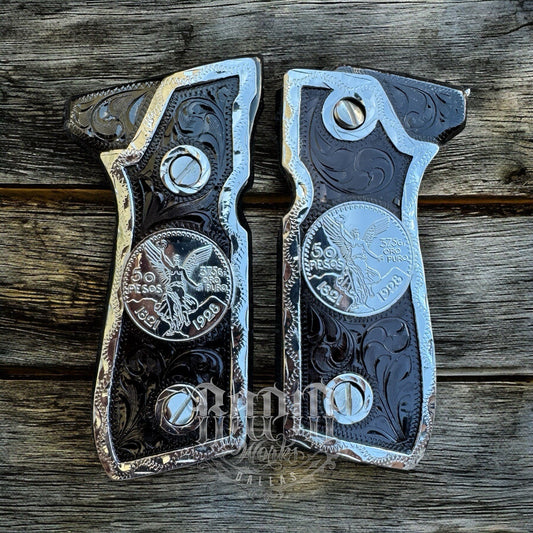 Beretta 92FS Cachas Centenario Silver Plated Pistol Custom Grips & Polish Screws