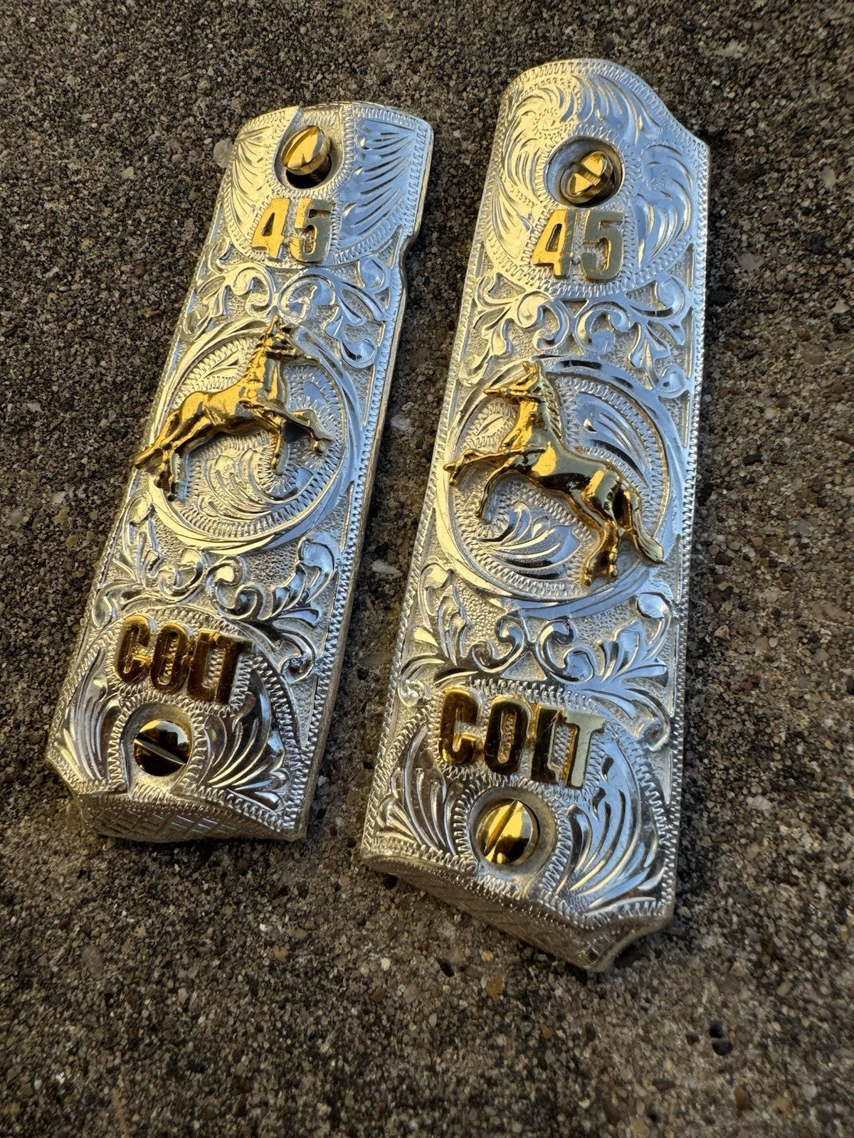 1911 45 38 Super Full Size Colt Horse Gold Gun Pistol Grip Cachas & 24K Screws