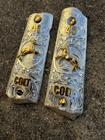 1911 45 38 Super Full Size Colt Horse Gold Gun Pistol Grip Cachas & 24K Screws