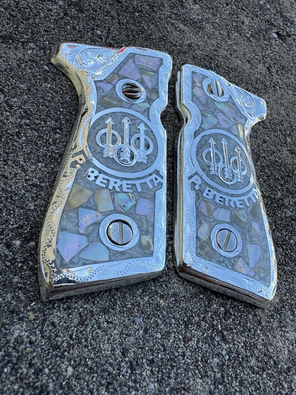 Beretta 92FS Cachas Plated Pistol Custom Grips & Polished Screws