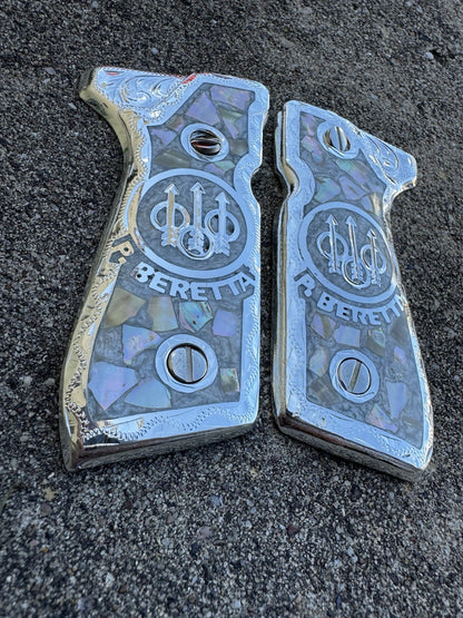 Beretta 92FS Cachas Plated Pistol Custom Grips & Polished Screws