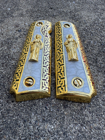 1911 45 38 Super Full Size San Judas Gold Gun Pistol Grip Cachas & 24K Screws