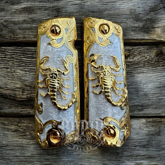1911 45 38 Super Full Size Scorpion Gold Gun Pistol Grip Cachas & 24K Screws