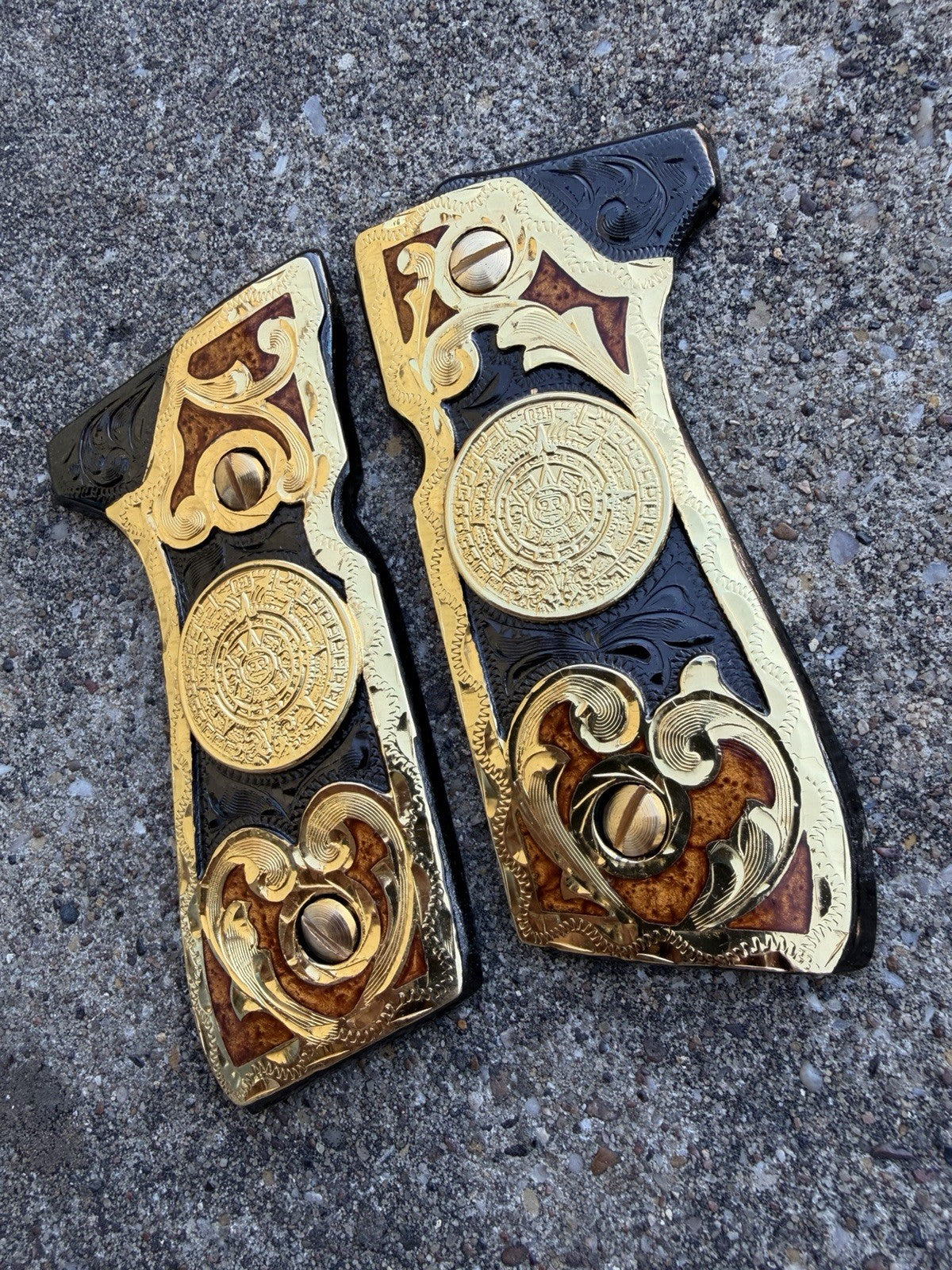 Beretta 92FS Cachas AztecaGold Plated Pistol Custom Grips & Gold Screws