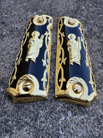 1911 45 38 Super San Judas Full Size Gold Gun Pistol Grip Cachas & 24K Screws