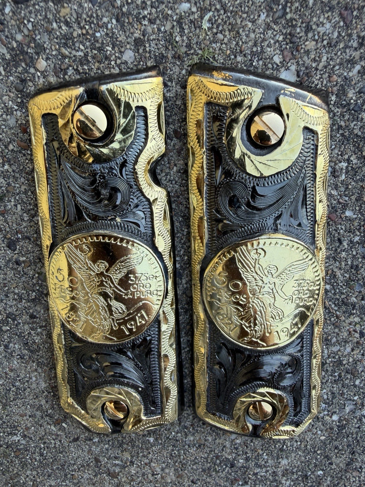 1911 45 38 Super Full Size Centenario Gold Gun Pistol Grip Cachas & 24K Screws