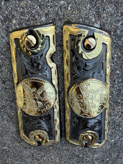 1911 45 38 Super Full Size Centenario Gold Gun Pistol Grip Cachas & 24K Screws