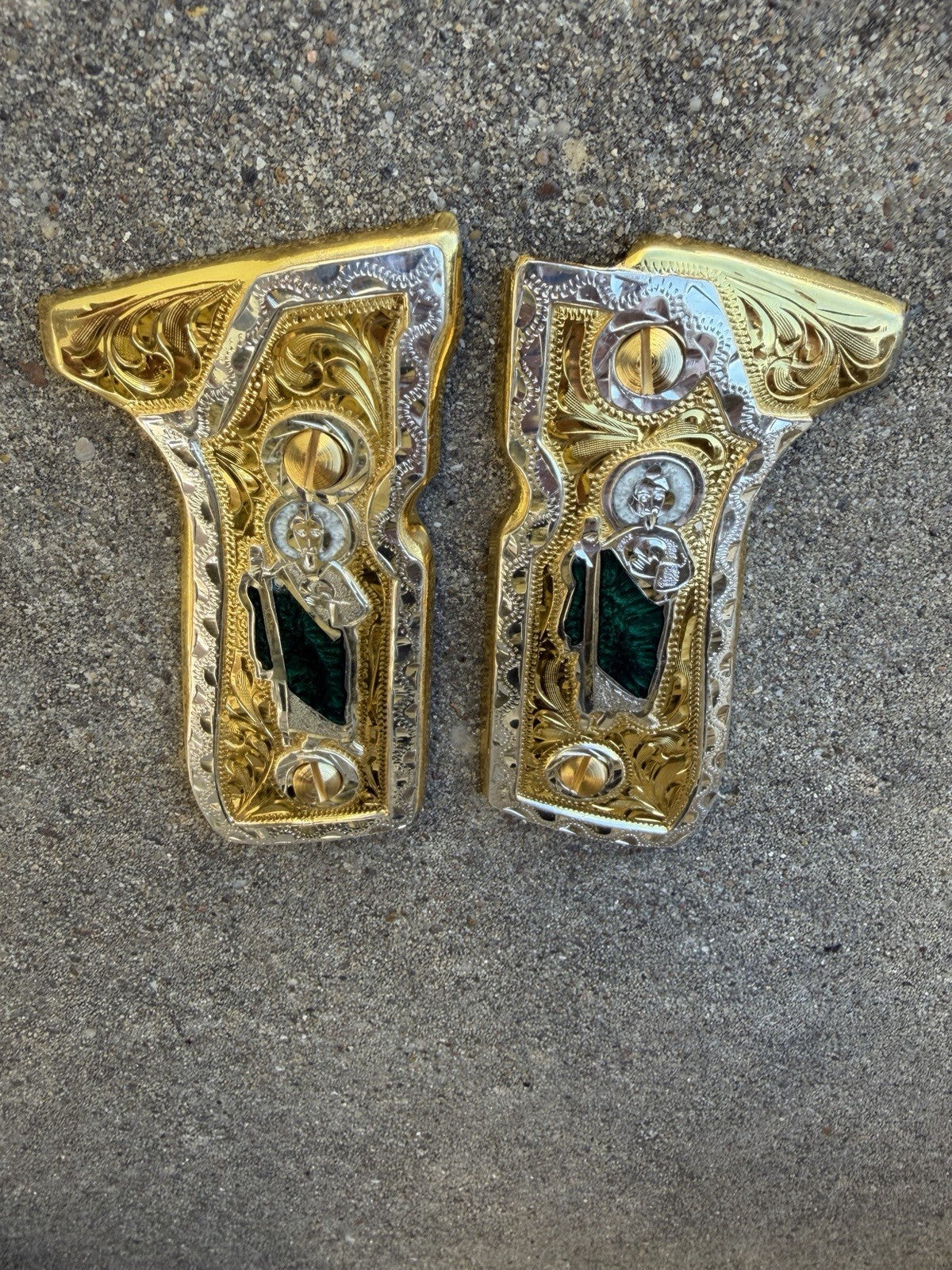Beretta 92FS Cachas San Judas Gold Plated Pistol Custom Grips & Gold Screws