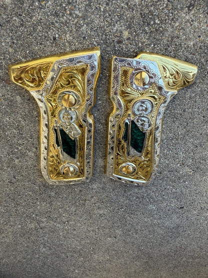 Beretta 92FS Cachas San Judas Gold Plated Pistol Custom Grips & Gold Screws