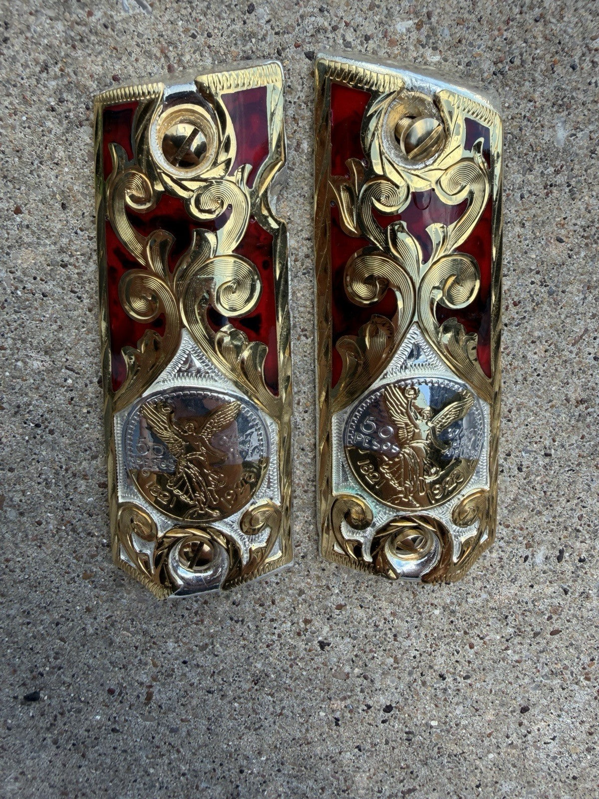 1911 45 38 Super Full Size Centenario Gold Gun Pistol Grip Cachas & 24K Screws