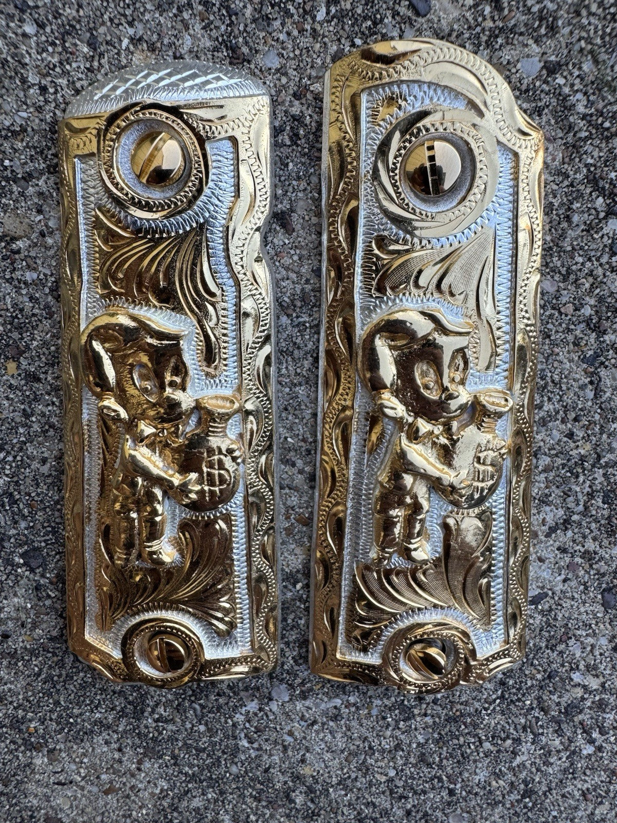 1911 45 38 Super Full Size Richie Rich Gold Gun Pistol Grip Cachas & 24K Screws