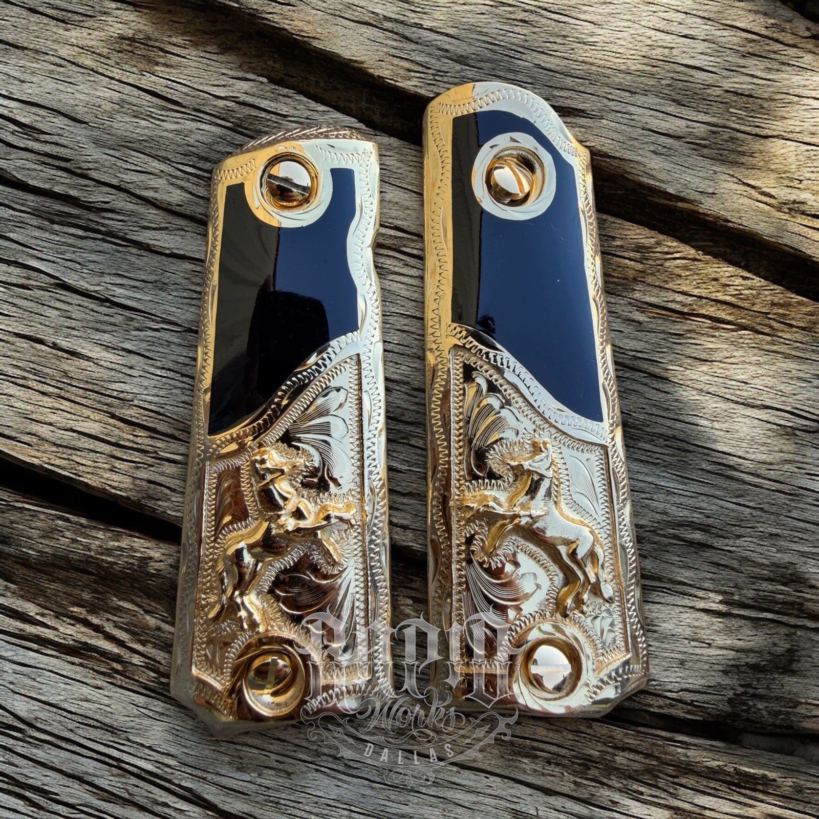 1911 45 38 Super Full Size Horse Gold Gun Pistol Grip Cachas & 24K Screws