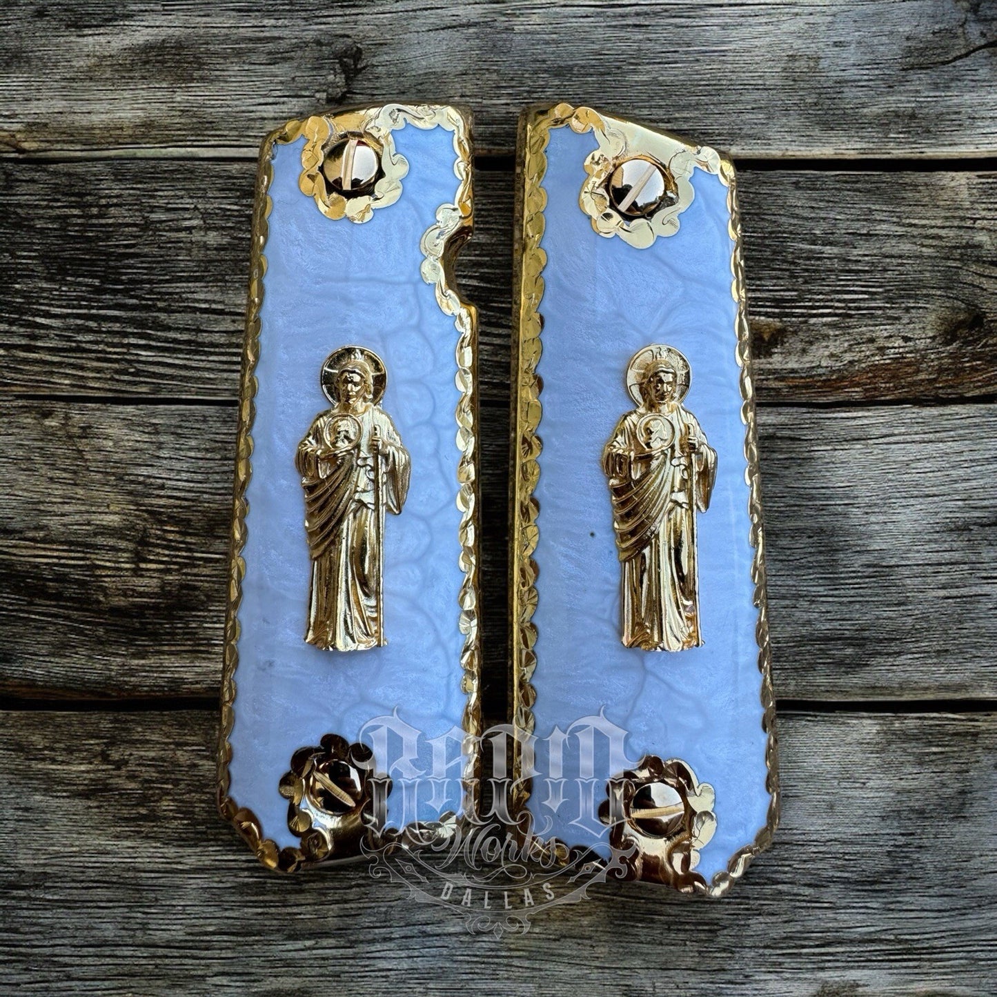1911 45 38 Super Full Size San Judas Gold Gun Pistol Grip Cachas & 24K Screws