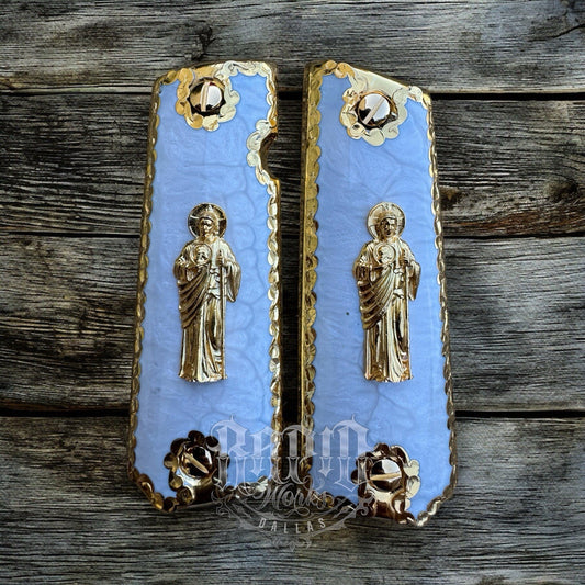 1911 45 38 Super Full Size San Judas Gold Gun Pistol Grip Cachas & 24K Screws