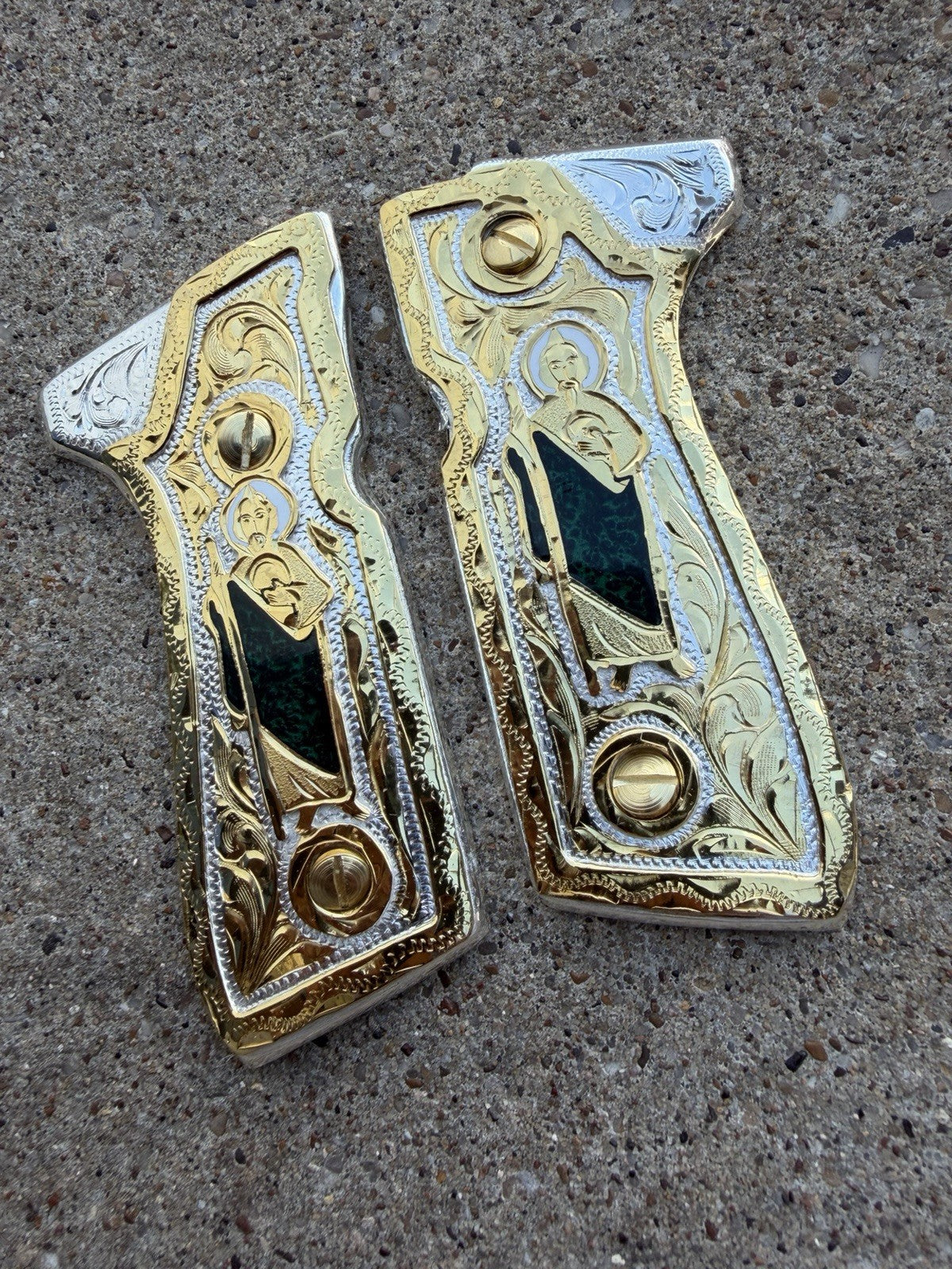 Beretta 92FS Cachas San Judas Gold Plated Pistol Custom Grips & Gold Screws