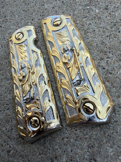 1911 45 38 Super Full Size San Judas Gold Gun Pistol Grip Cachas & 24K Screws