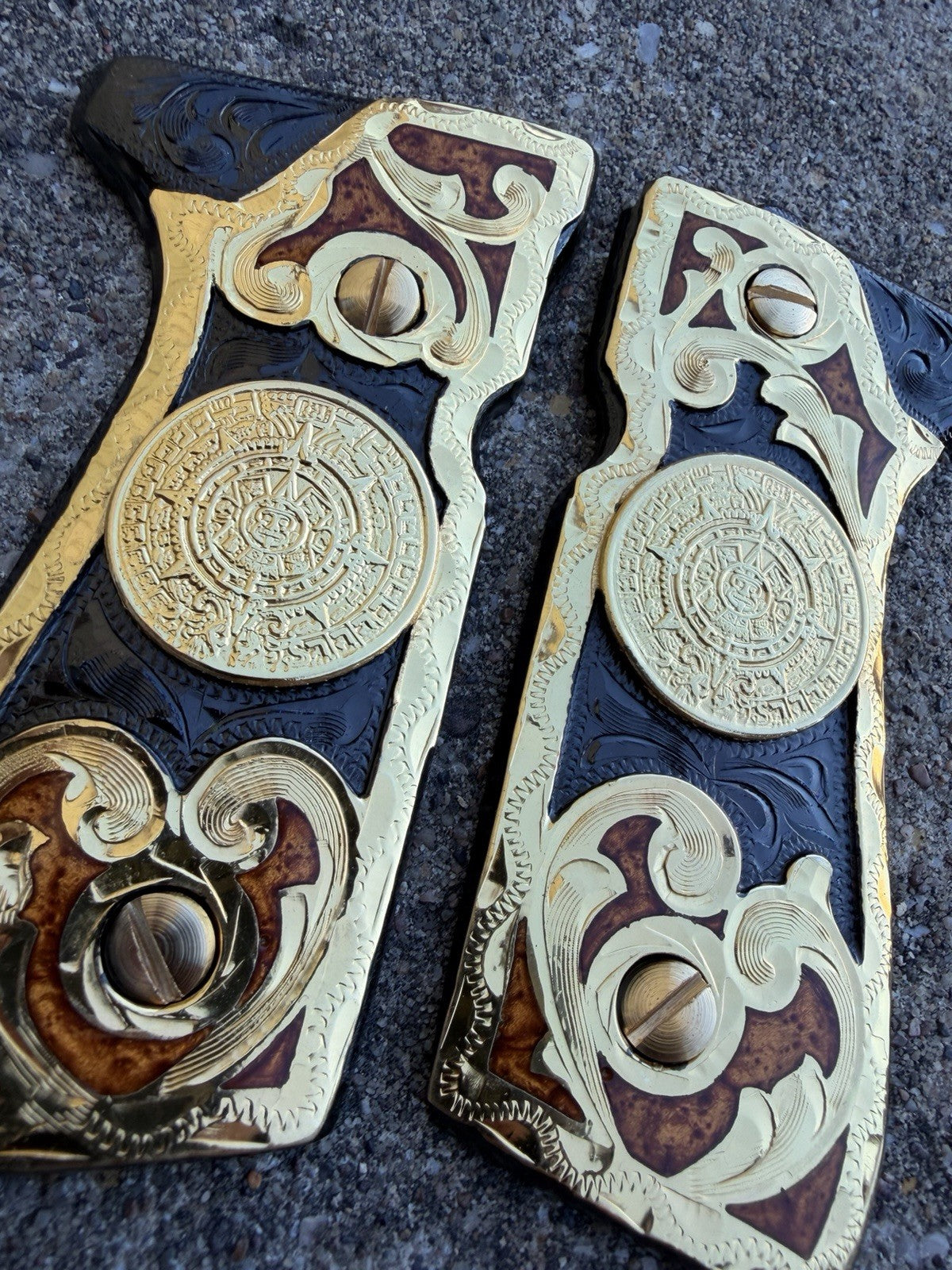 Beretta 92FS Cachas AztecaGold Plated Pistol Custom Grips & Gold Screws