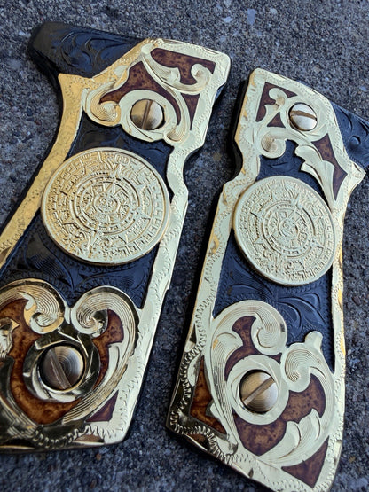 Beretta 92FS Cachas AztecaGold Plated Pistol Custom Grips & Gold Screws