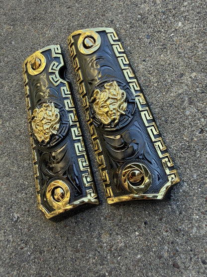 1911 45 38 Super Full Size Versace Gold Gun Pistol Grip Cachas & 24K Screws