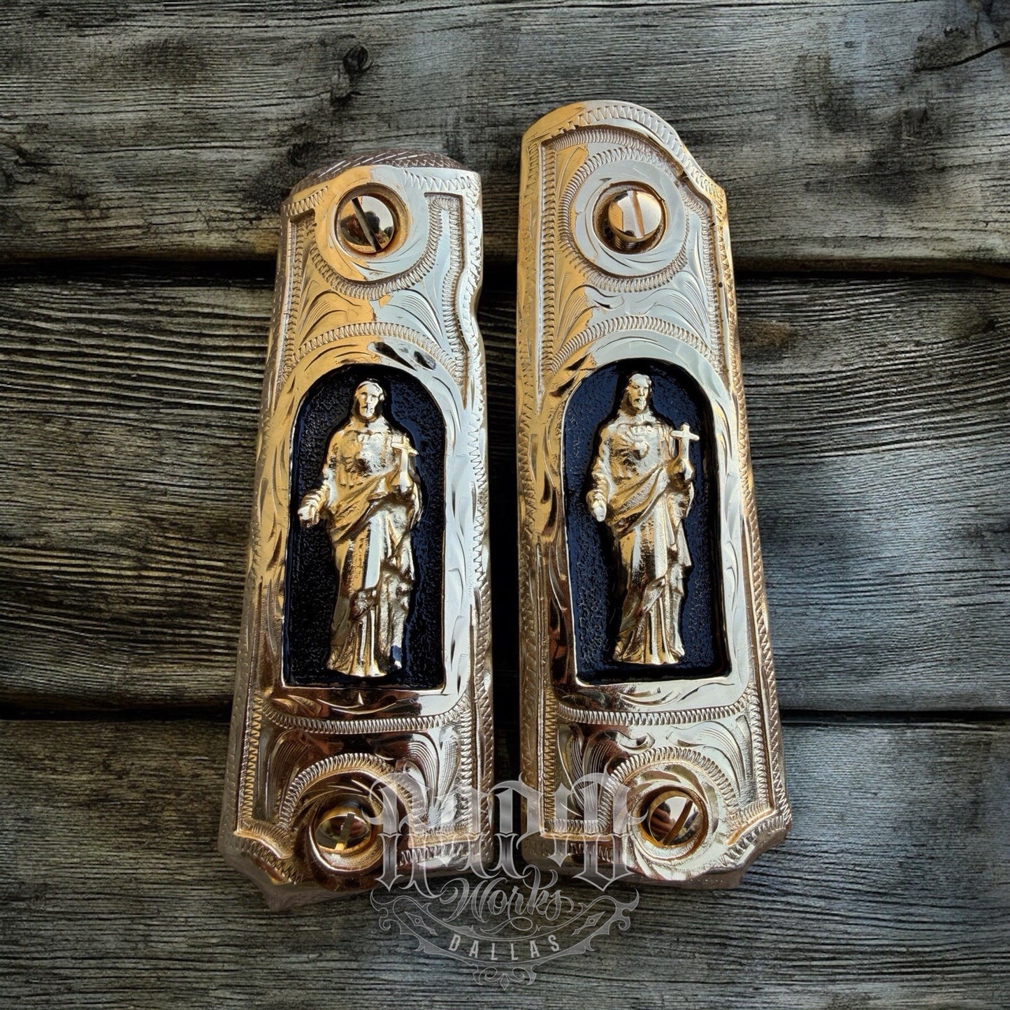 1911 45 38 Super Full Size Jesus Gold Gun Pistol Grip Cachas & 24K Screws