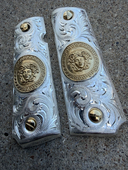 1911 45 38 Super Full Size Versace Gold Gun Pistol Grip Cachas & 24K Screws