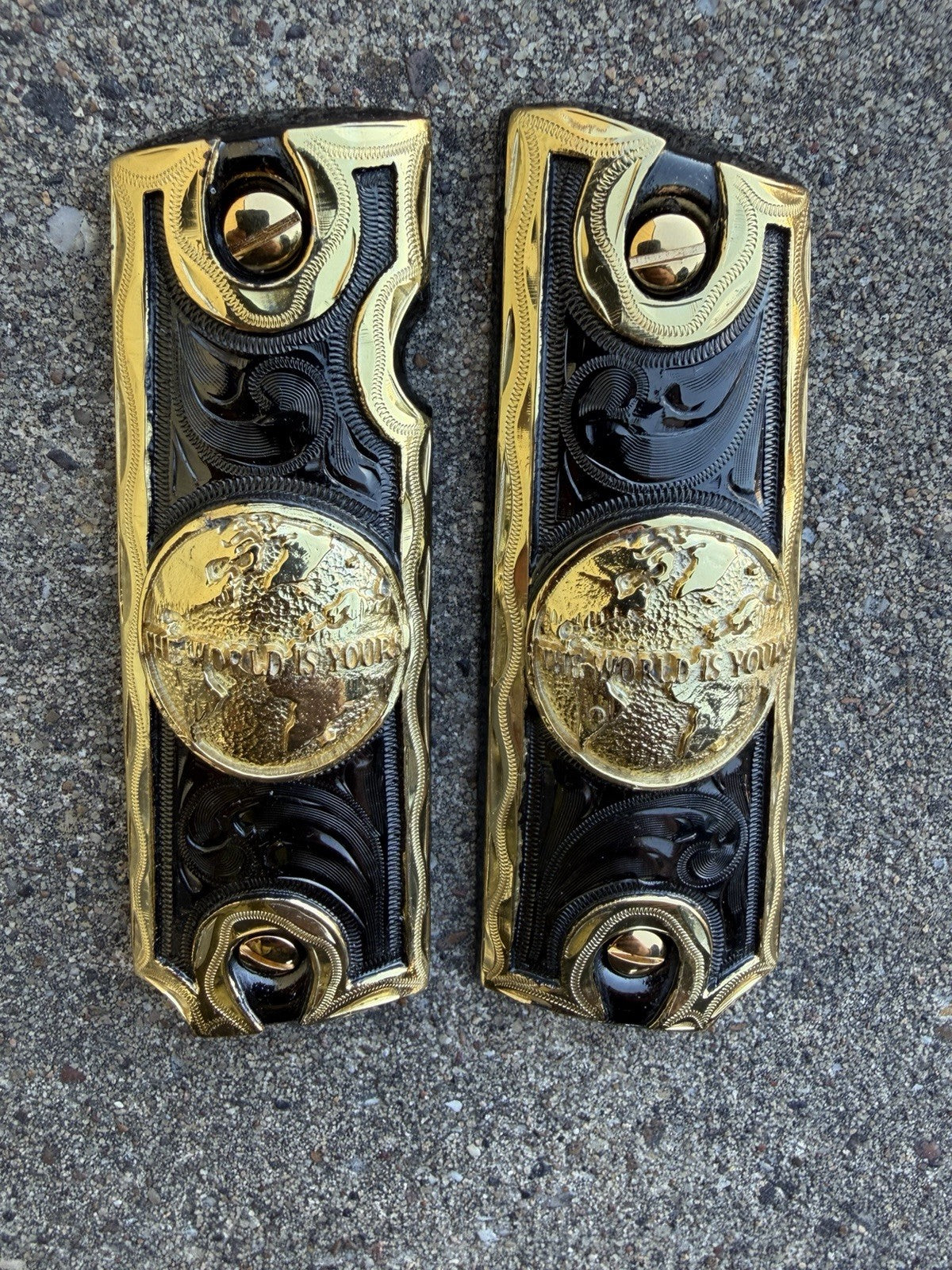 1911 45 38 Super Full Size World Is Yours Gold Gun Pistol Grip Cachas & 24KScrew